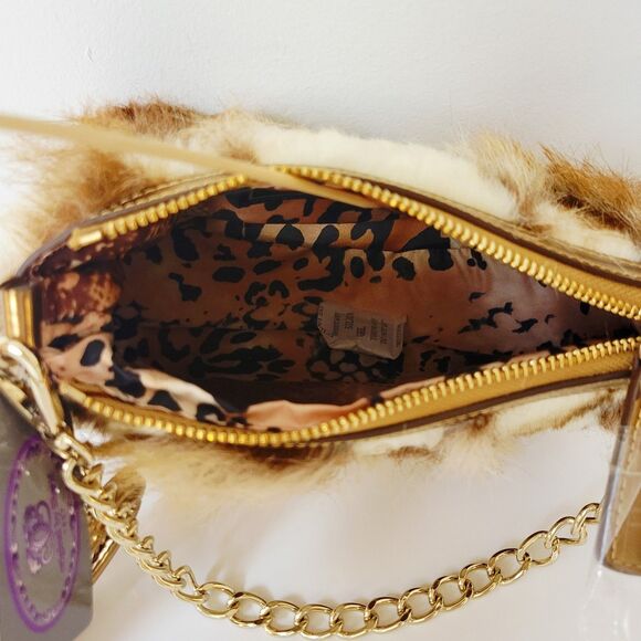 Sharif New York Faux Fur Crossbody Bag Gold Chain Strap NWT Boho Designer Purse - Picture 11 of 12